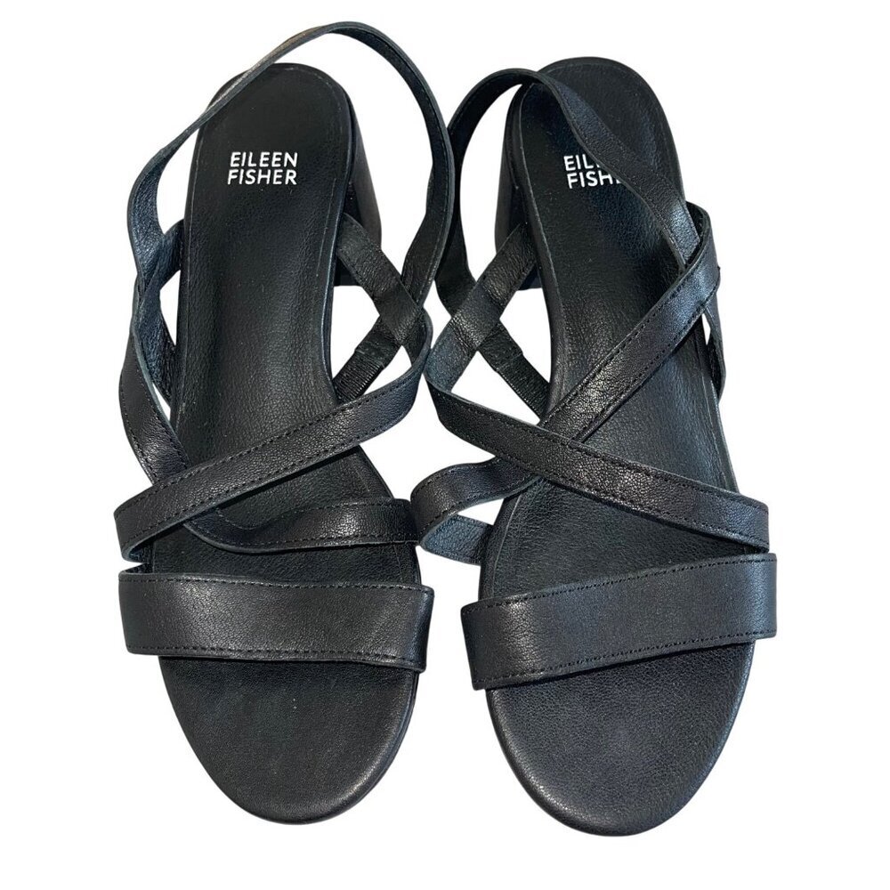 Eileen Fisher Womens Sandal Size 8 Black Giga Crisscross Leather Slingback